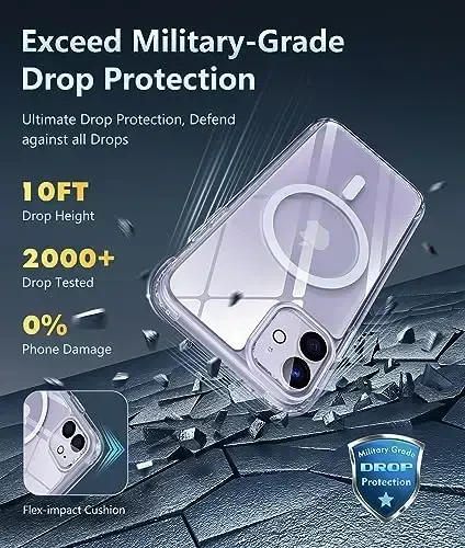 FNTCASE iPhone 11 uchun telefon g'ilofi: iPhone XR uchun telefon g'ilofi shaffof Magnit zaryadlashni qo'llab-quvvatlash Harbiy darajadagi himoya Sariqlikka qarshi mobil telefon qopqog'i - Qattiq bardoshli zarbga chidamli himoya (A-Shaffof) - 5