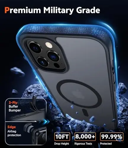 FNTCASE iPhone 12 Pro-Max Kılıfı: Magsafe ile Uyumlu Mat Manyetik Telefon Kılıfları, İnce, Sararmaz, Askeri Sınıf Düşme Korumalı, Sağlam, Yarı Saydam Koruyucu Cep Telefonu Kılıfı (C-Siyah) - 6
