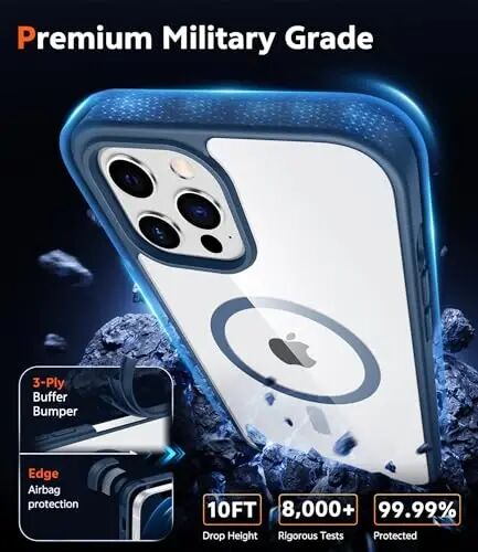 FNTCASE for iPhone 12 Pro-Max Case Compatible with Magsafe Clear Phonecase | Anti Tellowing, Military Grade Drop Protection, Slim Magnetic Phone Cases, Shockproof Bumper, Transparent Cell Cover 