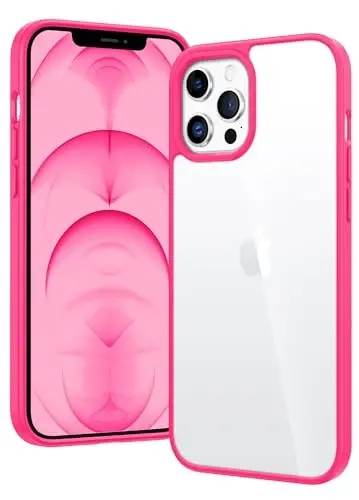 FNTCASE iPhone 12 Pro-Max uchun g'ilof: Harbiy standartdagi zarba bardoshliligi, sarg'ayishga qarshi mobil telefon qopqog'i - zarbaga chidamli himoya tamponli shaffof g'iloflar (D-Hot Pink) 