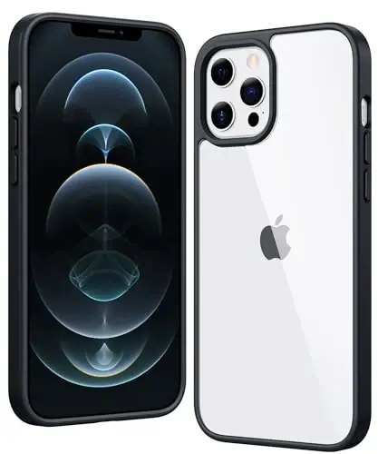 FNTCASE iPhone 12 Pro-Max uchun g'ilof: Harbiy standartga mos tushishdan himoya, sarg'ayishga qarshi telefon qopqog'i - zarbaga chidamli shaffof bamper g'iloflar (D-qora) - 5