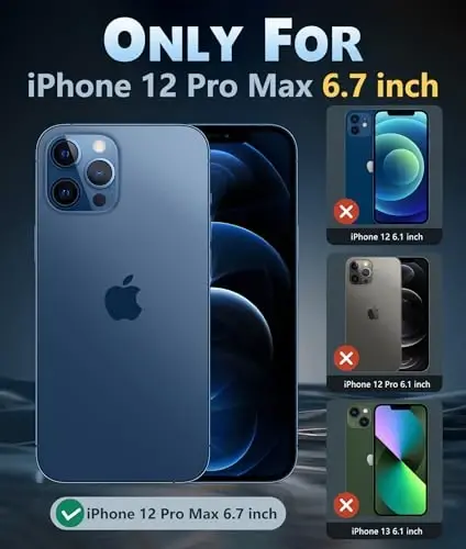 FNTCASE iPhone 12 Pro-Max uchun g'ilof: Harbiy standartga mos tushishdan himoya, sarg'ayishga qarshi telefon qopqog'i - zarbaga chidamli shaffof bamper g'iloflar (D-qora) 