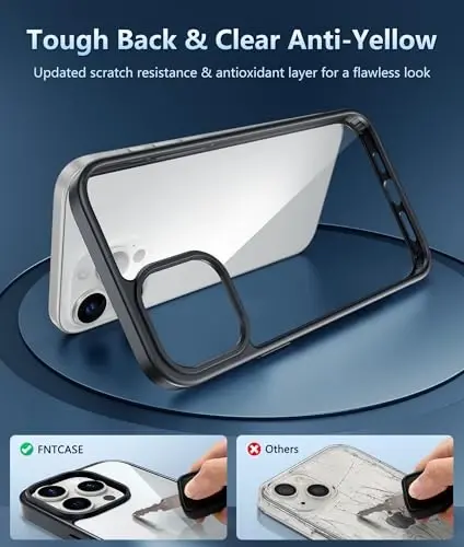 FNTCASE iPhone 12 Pro-Max uchun g'ilof: Harbiy standartga mos tushishdan himoya, sarg'ayishga qarshi telefon qopqog'i - zarbaga chidamli shaffof bamper g'iloflar (D-qora) - 2