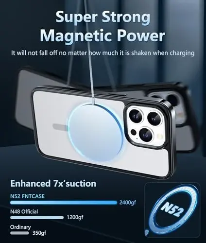 FNTCASE iPhone 12 Pro-Max uchun g'ilof: Kuchli magnit, sarg'aymaydigan ingichka shaffof g'ilof | Harbiy darajadagi himoya va zarbga chidamli mustahkam tushishdan himoya qiluvchi yupqa shaffof telefon qopqog'i (C-qora) - 2