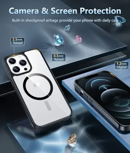 FNTCASE iPhone 12 Pro-Max uchun g'ilof: Kuchli magnit, sarg'aymaydigan ingichka shaffof g'ilof | Harbiy darajadagi himoya va zarbga chidamli mustahkam tushishdan himoya qiluvchi yupqa shaffof telefon qopqog'i (C-qora) - 4