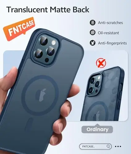 FNTCASE iPhone 12 Pro-Max uchun g'ilof: Magnitli mat teksturali harbiy darajadagi tushishdan himoya qiluvchi yarim shaffof mobil telefon qopqog'i - Ingichka, mustahkam, chidamli zarbga chidamli himoya bumper g'iloflar - 6