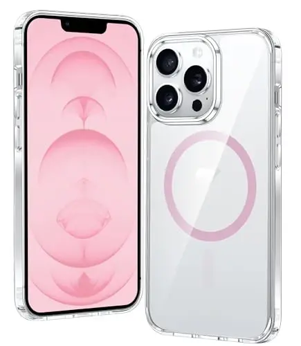 FNTCASE iPhone 12 Pro-Max uchun g'ilof: MagSafe bilan mos keladigan sarg'ayishga qarshi ingichka shaffof g'ilof | Harbiy darajadagi himoya va zarbga chidamli mustahkam tushishdan himoya qiluvchi yupqa shaffof telefon qopqog'i (D-pushti) - 1