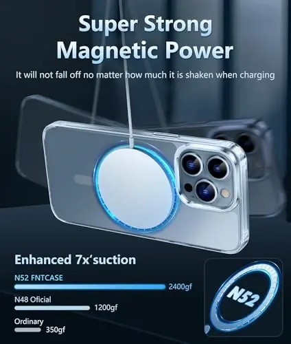 FNTCASE iPhone 12 Pro-Max uchun g'ilof: Magsafe bilan mos keladigan shaffof magnitli telefon g'iloflari Yengil sarg'ayishga qarshi harbiy darajadagi tushishdan himoya Qattiq himoya mobil telefon qopqog'i (D-shaffof) - 3
