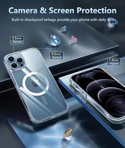 FNTCASE iPhone 12 Pro-Max uchun g'ilof: Magsafe bilan mos keladigan shaffof magnitli telefon g'iloflari Yengil sarg'ayishga qarshi harbiy darajadagi tushishdan himoya Qattiq himoya mobil telefon qopqog'i (D-shaffof) - 4