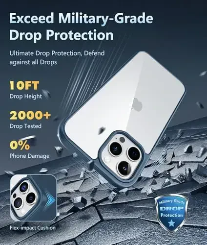 FNTCASE iPhone 12 Pro-Max uchun g'ilof: Magsafe bilan mos keladigan shaffof telefon g'iloflari, ingichka, sarg'ayishga qarshi, harbiy darajadagi tushishdan himoya, mustahkam zarbga chidamli shaffof telefon qopqog'i (D-ko'k) - 6