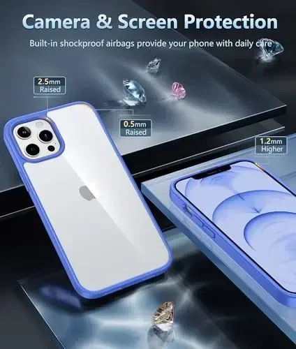 FNTCASE iPhone 12 Pro-Max uchun g‘ilof: Magsafe bilan mos keladigan shaffof telefon g‘iloflari ingichka sarg‘ayishga qarshi harbiy darajadagi zarbadan himoya qiluvchi mustahkam himoya shaffof mobil telefon qopqog‘i (D-Ultramarin) - 5