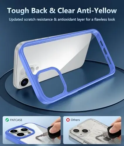 FNTCASE iPhone 12 Pro-Max uchun g‘ilof: Magsafe bilan mos keladigan shaffof telefon g‘iloflari ingichka sarg‘ayishga qarshi harbiy darajadagi zarbadan himoya qiluvchi mustahkam himoya shaffof mobil telefon qopqog‘i (D-Ultramarin) - 3