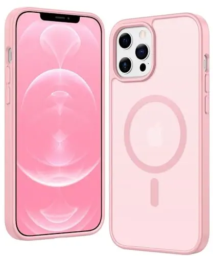 FNTCASE iPhone 12 Pro-Max uchun g'ilof: Magsafe bilan mos keluvchi mat magnitli telefon g'iloflari, ingichka, sarg'ayishga qarshi, harbiy darajadagi tushishdan himoya, mustahkam himoya, yarim shaffof telefon g'ilofi (C-Pushti) 