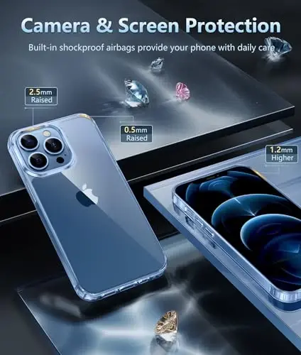 FNTCASE iPhone 12 Pro-Max uchun g‘ilof: Magsafe bilan mos keluvchi tiniq telefon g‘iloflari, ingichka, sarg‘ayishga qarshi, harbiy darajadagi zarbadan himoya, mustahkam zarbga chidamli shaffof telefon qopqog‘i (B-Clear) - 4