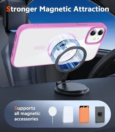 FNTCASE iPhone 12 uchun g‘ilof: iPhone 12 Pro g‘ilofi magnitli telefon g‘iloflari Magsafe bilan mos keladi, yupqa, sarg‘aymaydi, harbiy darajadagi tushishdan himoya, mustahkam himoya shaffof g‘ilof (B-Pushti) - 4