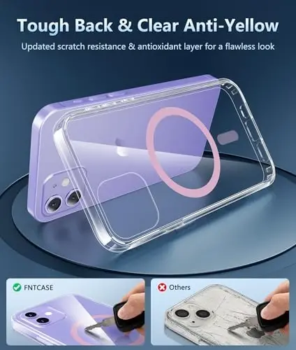 FNTCASE iPhone 12 uchun G'ilof Shaffof: iPhone 12 Pro G'ilof Magnitli Telefon G'iloflari Magsafe Yupqa Sariqlikka Qarshi Harbiy Standartga Mos Tushishdan Himoya Qo'pol Himoya Shaffof Qopqoq (D-Pushti) - 3