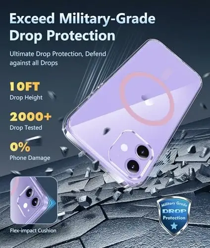 FNTCASE iPhone 12 uchun G'ilof Shaffof: iPhone 12 Pro G'ilof Magnitli Telefon G'iloflari Magsafe Yupqa Sariqlikka Qarshi Harbiy Standartga Mos Tushishdan Himoya Qo'pol Himoya Shaffof Qopqoq (D-Pushti) - 4