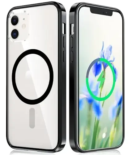 FNTCASE iPhone 12 uchun g'ilof Shaffof: iPhone 12 Pro uchun g'ilof Magsafe bilan mos keluvchi Magnit telefon g'iloflari Yupqa sarg'ayishga qarshi Harbiy darajadagi tushishga chidamli mustahkam shaffof mobil g'ilof (B-Qora) - FNTCASE (1)