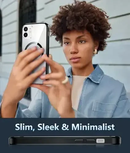 FNTCASE iPhone 12 uchun g'ilof Shaffof: iPhone 12 Pro uchun g'ilof Magsafe bilan mos keluvchi Magnit telefon g'iloflari Yupqa sarg'ayishga qarshi Harbiy darajadagi tushishga chidamli mustahkam shaffof mobil g'ilof (B-Qora) - 7