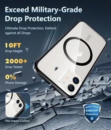 FNTCASE iPhone 12 uchun g'ilof Shaffof: iPhone 12 Pro uchun g'ilof Magsafe bilan mos keluvchi Magnit telefon g'iloflari Yupqa sarg'ayishga qarshi Harbiy darajadagi tushishga chidamli mustahkam shaffof mobil g'ilof (B-Qora) - 3