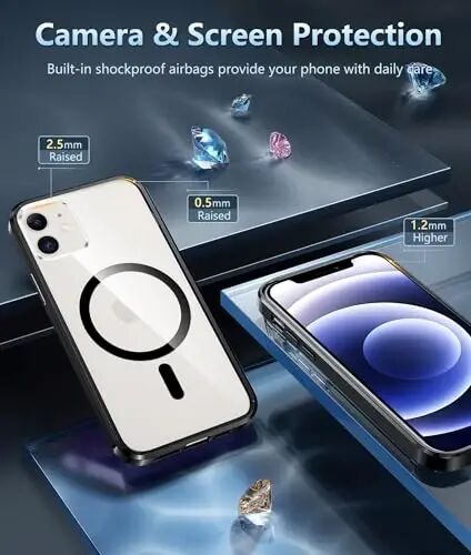 FNTCASE iPhone 12 uchun g'ilof Shaffof: iPhone 12 Pro uchun g'ilof Magsafe bilan mos keluvchi Magnit telefon g'iloflari Yupqa sarg'ayishga qarshi Harbiy darajadagi tushishga chidamli mustahkam shaffof mobil g'ilof (B-Qora) - 4