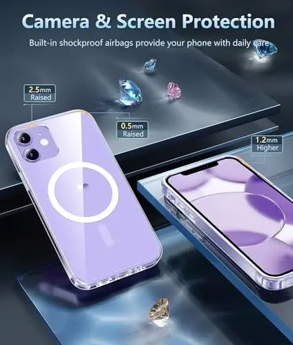 FNTCASE iPhone 12 uchun g‘ilof tiniq: iPhone 12 Pro g‘ilofi Magsafe bilan mos keluvchi magnit telefon g‘iloflari ingichka sarg‘ayishga qarshi harbiy darajadagi tushishdan himoya mustahkam himoya shaffof qopqoq (A-tiniq) - 5