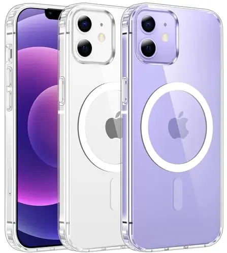 FNTCASE iPhone 12 uchun g‘ilof tiniq: iPhone 12 Pro g‘ilofi Magsafe bilan mos keluvchi magnit telefon g‘iloflari ingichka sarg‘ayishga qarshi harbiy darajadagi tushishdan himoya mustahkam himoya shaffof qopqoq (A-tiniq) 