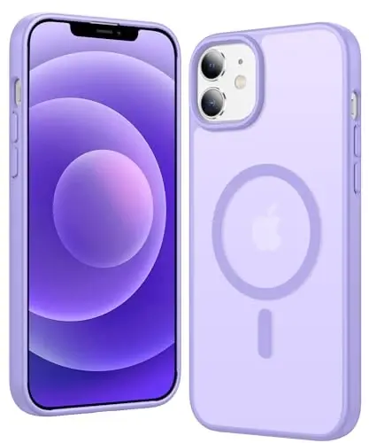 FNTCASE iPhone 12 uchun mat qop: iPhone 12 Pro uchun magnitli g'iloflar Magsafe bilan mos keladi, ingichka, sarg'ayishga qarshi, harbiy darajadagi zarbaga chidamli himoya yarim shaffof telefon qopqog'i (C-binafsha) - 2