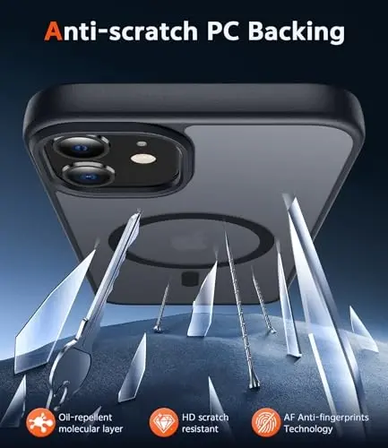 FNTCASE iPhone 12 uchun mat qopqoq: Magnitli matoʻli teksturali harbiy standartdagi tushishdan himoya qiluvchi yarim shaffof mobil telefon qopqogʻi - ingichka, mustahkam, zarbga chidamli himoya bamperi (C-qora) - 5