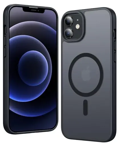 FNTCASE iPhone 12 uchun mat qopqoq: Magnitli matoʻli teksturali harbiy standartdagi tushishdan himoya qiluvchi yarim shaffof mobil telefon qopqogʻi - ingichka, mustahkam, zarbga chidamli himoya bamperi (C-qora) - FNTCASE (1)