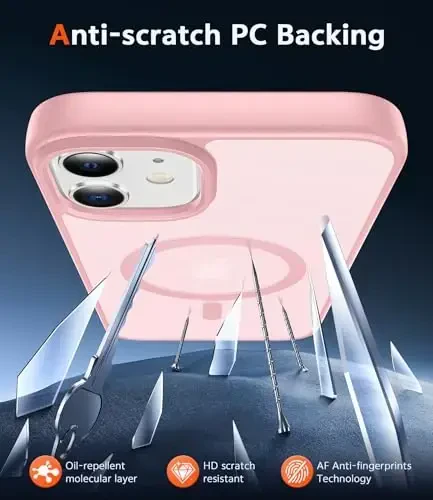 FNTCASE iPhone 12 uchun mat qopqoq: Magnitli matoʻli toʻqimali harbiy standartdagi tushishdan himoya qiluvchi yarim shaffof mobil telefon qopqogʻi - Ingichka, mustahkam, chidamli zarbga chidamli himoya bumperli telefon qutisi (C-pushti) - 5