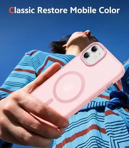 FNTCASE iPhone 12 uchun mat qopqoq: Magnitli matoʻli toʻqimali harbiy standartdagi tushishdan himoya qiluvchi yarim shaffof mobil telefon qopqogʻi - Ingichka, mustahkam, chidamli zarbga chidamli himoya bumperli telefon qutisi (C-pushti) - 7