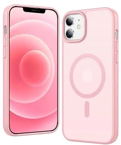 FNTCASE iPhone 12 uchun mat qopqoq: Magnitli matoʻli toʻqimali harbiy standartdagi tushishdan himoya qiluvchi yarim shaffof mobil telefon qopqogʻi - Ingichka, mustahkam, chidamli zarbga chidamli himoya bumperli telefon qutisi (C-pushti) - FNTCASE (1)