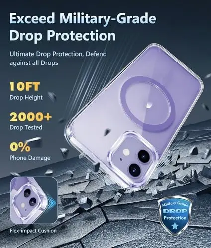 FNTCASE iPhone 12 uchun shaffof gʻilof: iPhone 12 Pro uchun magnit harbiy darajadagi tushishdan himoya, sargʻayishga qarshi telefon qopqogʻi - mustahkam zarbaga chidamli himoya bamperi (D-binafsha) - 4