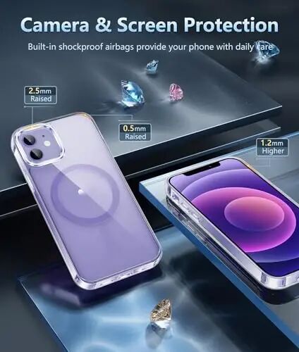 FNTCASE iPhone 12 uchun shaffof gʻilof: iPhone 12 Pro uchun magnit harbiy darajadagi tushishdan himoya, sargʻayishga qarshi telefon qopqogʻi - mustahkam zarbaga chidamli himoya bamperi (D-binafsha) - 5