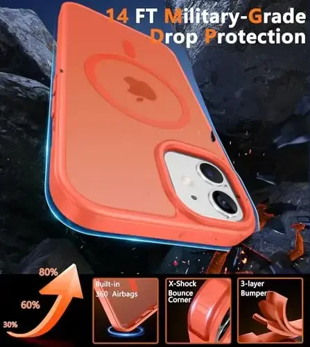 FNTCASE iPhone 12 uchun telefon g'ilofi: iPhone 12 Pro uchun magnit mat teksturali harbiy darajadagi tushishdan himoya qiluvchi yarim shaffof telefon qopqog'i - ingichka bardoshli zarbaga chidamli himoya bamperi - 5