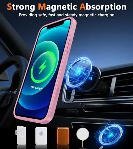FNTCASE iPhone 12 uchun telefon g'ilofi: iPhone 12 Pro uchun magnitli mat teksturali harbiy darajadagi tushishdan himoya qiluvchi yarim shaffof g'ilof - Ingichka bardoshli zarbga chidamli himoya bamperi - 3