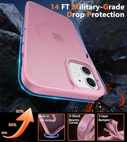FNTCASE iPhone 12 uchun telefon g'ilofi: iPhone 12 Pro uchun magnitli mat teksturali harbiy darajadagi tushishdan himoya qiluvchi yarim shaffof g'ilof - Ingichka bardoshli zarbga chidamli himoya bamperi - 5