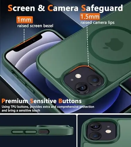 FNTCASE iPhone 12 uchun telefon g‘ilofi: iPhone 12 Pro uchun magnitli mat teksturali harbiy darajadagi tushishdan himoya qiluvchi yarim shaffof g‘ilof - ingichka, bardoshli, zarbga chidamli himoya bamperi - 6