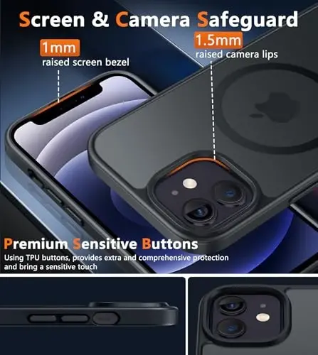 FNTCASE iPhone 12 uchun telefon g'ilofi: iPhone 12 Pro uchun magnitli mat teksturali harbiy darajadagi tushishdan himoya qiluvchi yarim shaffof mobil g'ilof - ingichka, bardoshli zarbaga chidamli himoya bamperi - 6