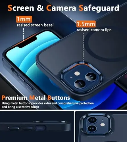 FNTCASE iPhone 12 uchun telefon g'ilofi: iPhone 12 Pro uchun magnitli matli teksturali harbiy darajadagi tushishdan himoya qiluvchi yarim shaffof mobil qopqoq - ingichka, bardoshli zarbga chidamli himoya bamperi - 6