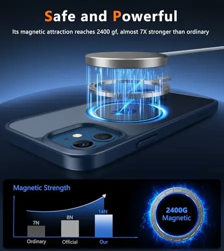 FNTCASE iPhone 12 uchun telefon g'ilofi: iPhone 12 Pro uchun magnitli matli teksturali harbiy darajadagi tushishdan himoya qiluvchi yarim shaffof mobil qopqoq - ingichka, bardoshli zarbga chidamli himoya bamperi - 3