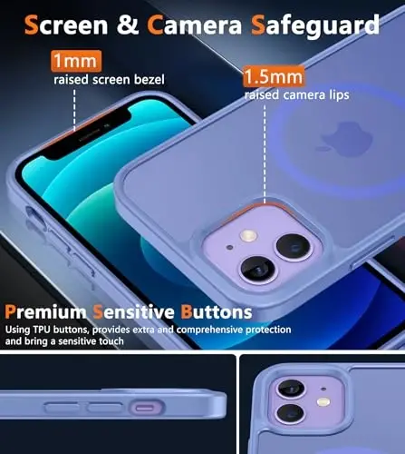 FNTCASE iPhone 12 uchun telefon qutisi: iPhone 12 Pro uchun magnitli mat teksturali harbiy darajadagi tushishdan himoya qiluvchi yarim shaffof mobil telefon qopqog'i - ingichka bardoshli zarbga chidamli himoya bamperi - 6