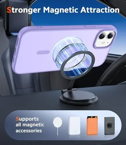 FNTCASE iPhone 13 Mini Kılıf: iPhone 12 Mini Kılıf Mat Manyetik Telefon Kılıfları Magsafe ile Uyumlu İnce Sararmaya Dayanıklı Askeri Sınıf Düşmeye Karşı Dayanıklı Yarı Saydam Koruyucu Kılıf (C-Mor) - 4