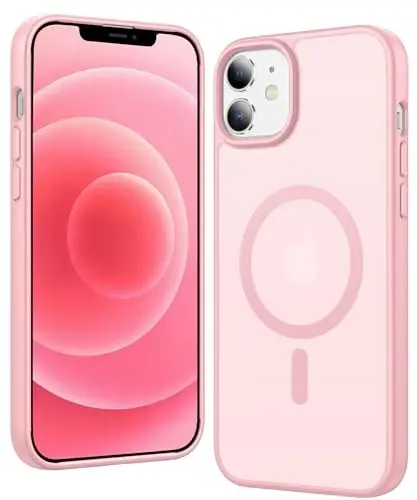 FNTCASE iPhone 13 Mini Kılıf: iPhone 12 Mini Kılıf Mat Manyetik Telefon Kılıfları Magsafe ile Uyumlu İnce Sararmayan Askeri Sınıf Düşmeye Dayanıklı Yarı Saydam Koruyucu Kılıf (C-Pembe) - FNTCASE