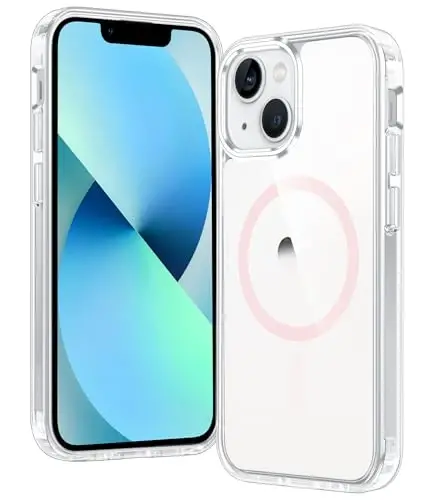 FNTCASE iPhone 13 Mini uchun g'ilof: iPhone 12 Mini g'ilof shaffof magnit telefon g'iloflari Magsafe bilan mos keladi Ingichka sariqlikka qarshi harbiy darajadagi tushishga chidamli himoya shaffof mobil qopqoq (D-pushti) 