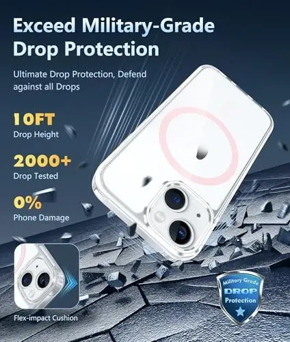 FNTCASE iPhone 13 Mini uchun g'ilof: iPhone 12 Mini g'ilof shaffof magnit telefon g'iloflari Magsafe bilan mos keladi Ingichka sariqlikka qarshi harbiy darajadagi tushishga chidamli himoya shaffof mobil qopqoq (D-pushti) - 4