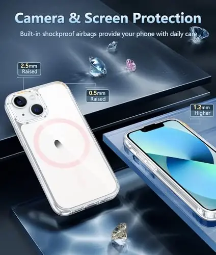 FNTCASE iPhone 13 Mini uchun g'ilof: iPhone 12 Mini g'ilof shaffof magnit telefon g'iloflari Magsafe bilan mos keladi Ingichka sariqlikka qarshi harbiy darajadagi tushishga chidamli himoya shaffof mobil qopqoq (D-pushti) - 5