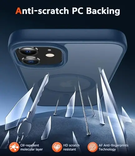 FNTCASE iPhone 13 Mini uchun g‘ilof: iPhone 12 Mini g‘ilofi, mat magnitli, Magsafe bilan mos, yupqa, sarg‘aymaydigan, harbiy darajadagi himoyaga ega, mustahkam va yarim shaffof (C-Blue) - 5