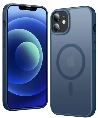 FNTCASE iPhone 13 Mini uchun g‘ilof: iPhone 12 Mini g‘ilofi, mat magnitli, Magsafe bilan mos, yupqa, sarg‘aymaydigan, harbiy darajadagi himoyaga ega, mustahkam va yarim shaffof (C-Blue) 